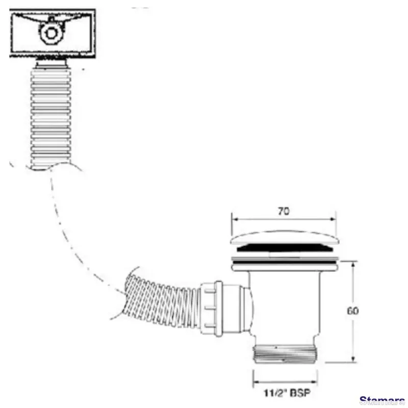 Sifona ieplūde KLIK-KLAK ar vertikālo pārplūdi