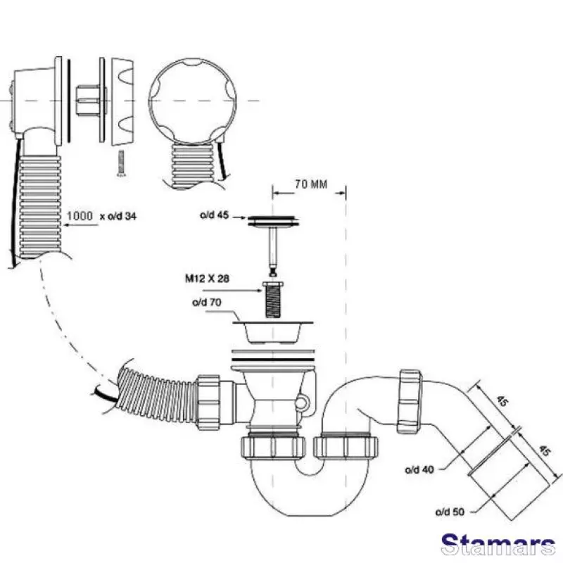 Sifons vannai ar pārplūdi hrom. ar  kloķi un aizbāzni notekas  aizvēršanai un atvēršanai