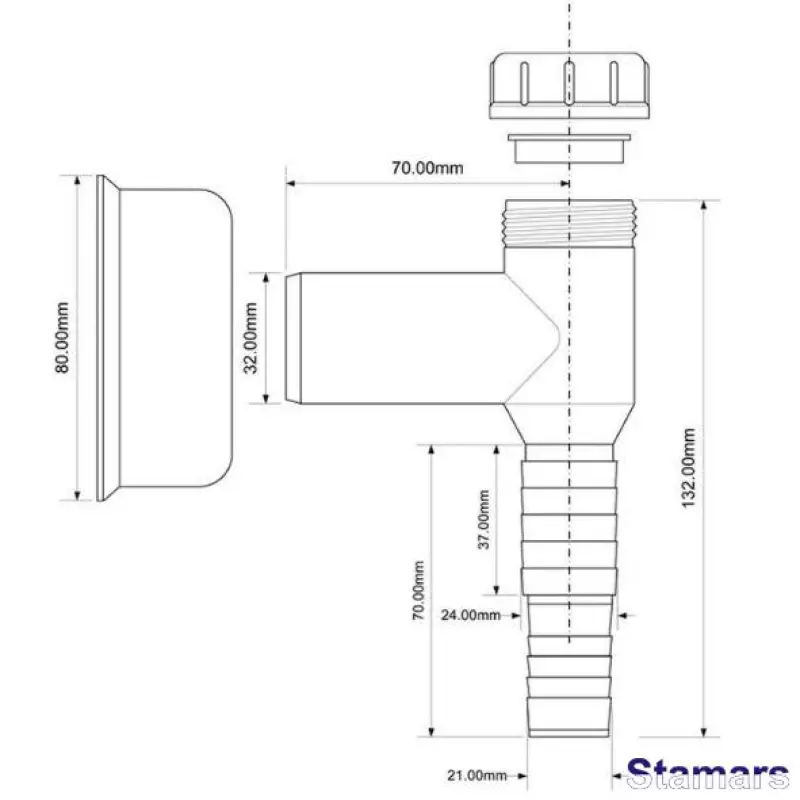 Sifons veļas mašīnai ar  pretvārstu, hromēts