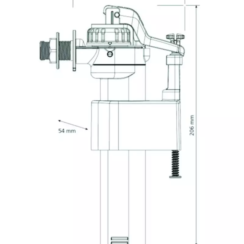 WC ieplūdes mehānisms,  plastmasas vītne no sāna