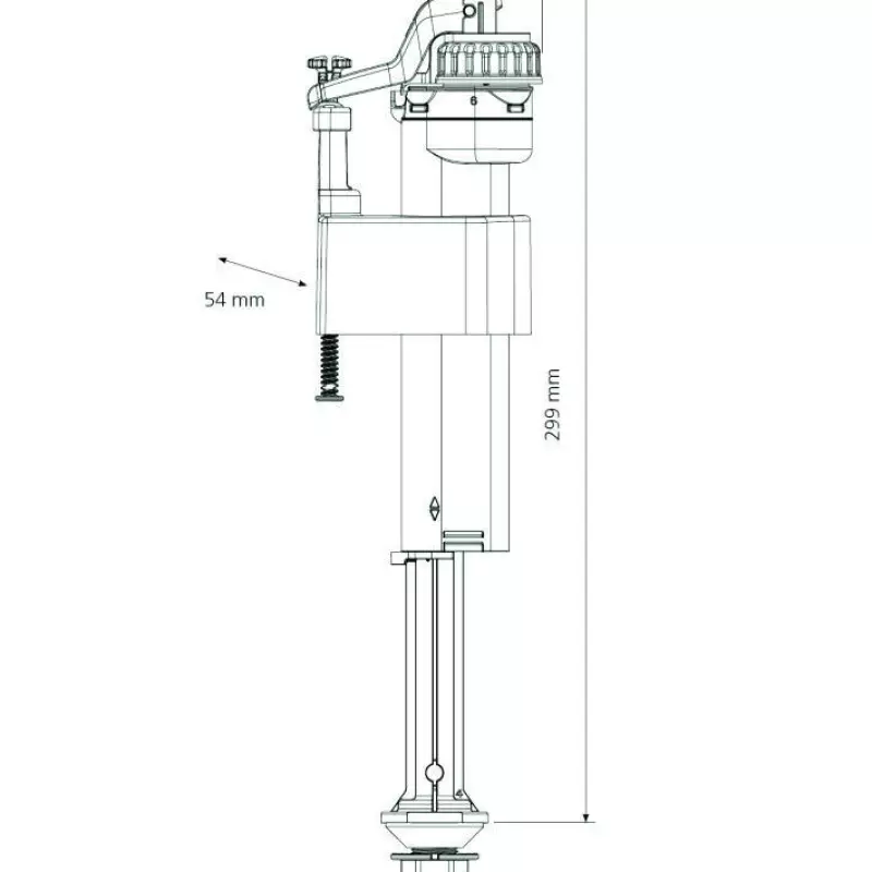 WC ieplūdes mehānisms,  plastmasas vītne no apakšas