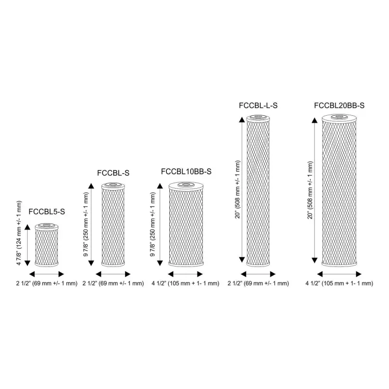 Ūdens filtru kokosriektsta čaulas un bitumiskās aktivētās ogles + speciālā iebēruma kārtridži FCCBL-S sērijas Aquafilter